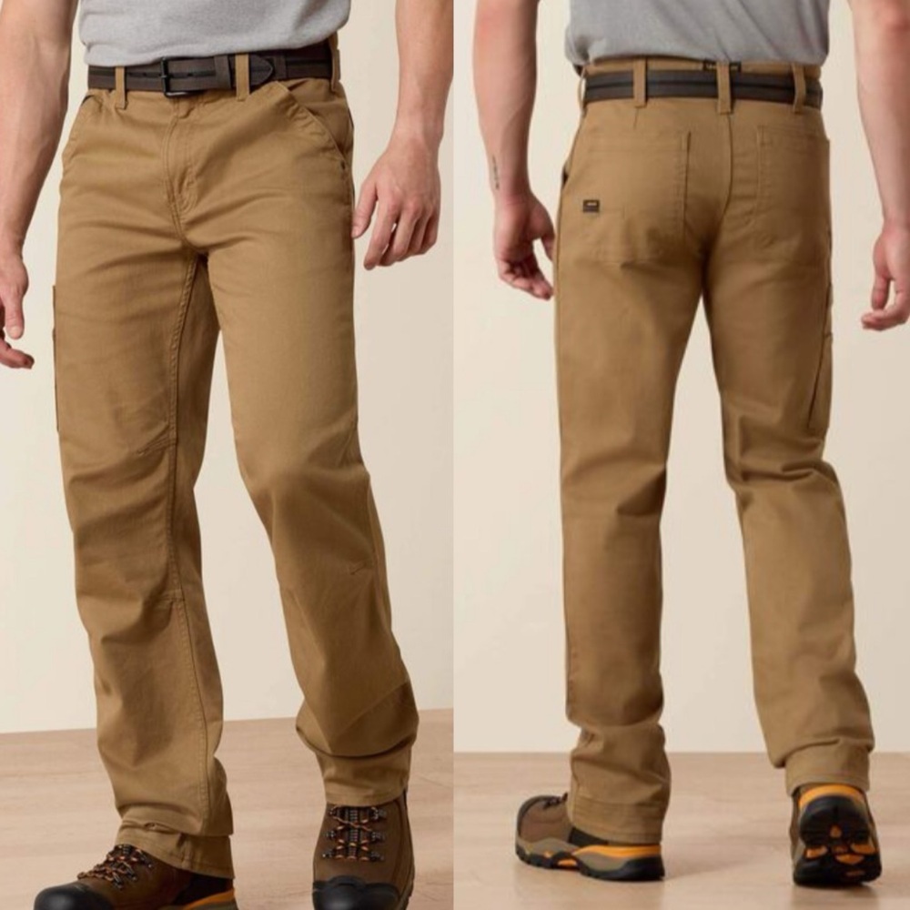 Ariat Khaki Rebar M4 Relaxed DuraStretch Twill Dungaree Boot Cut Pant Sz 42x32